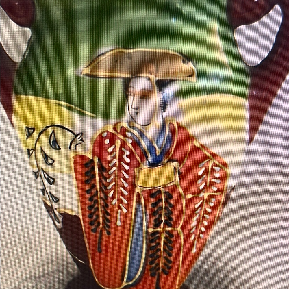 Handcrafted Ceramic Vase with Red and Green Design